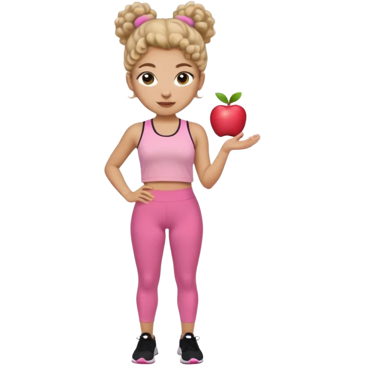 Faça um emoji personalizável estilo Apple menina  igual essa d foto com roupas clara , blusa esportiva rosa e por baixo uma blusa branca calça leg preta  cabelo coque  4c crespo  , faça um pack de emojis com ela fazendo situações clean girl igual os do pinterest  emoji