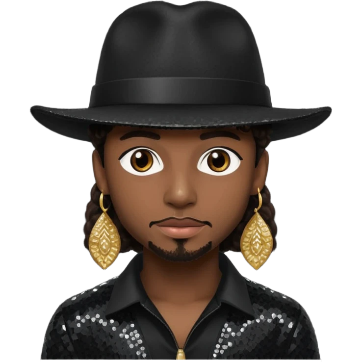 Kamal "Chance" Givens with dark brown hair, black sequin outfit, black hat emoji
