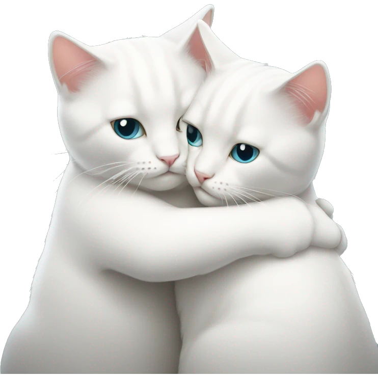 Two white cats hugging each other  emoji