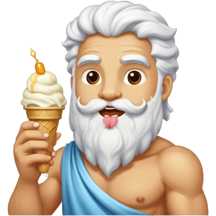 happy Zeus eating white ice cream holding thunderbolt emoji