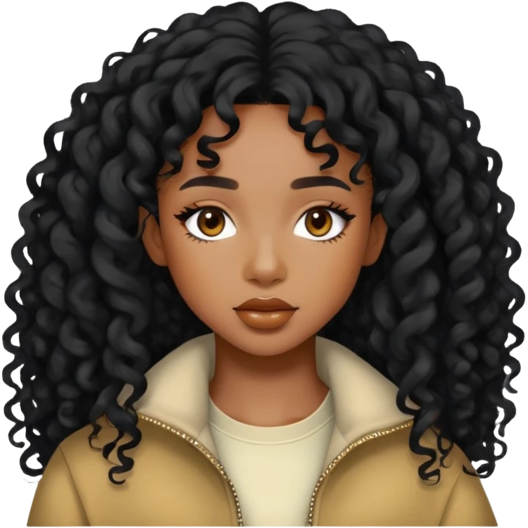 SZA with curly black hair and stylish outfit emoji