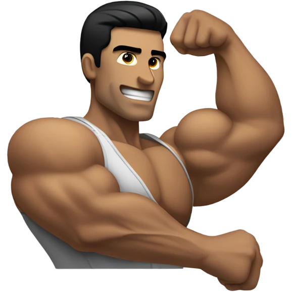 Bicep flexing man with black hair emoji