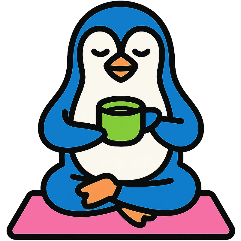 penguin doing yoga while drinking matcha emoji