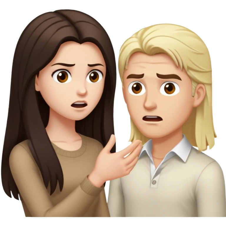 girl with long darke brown hair brown eyes and pale skin arguing with blond man emoji