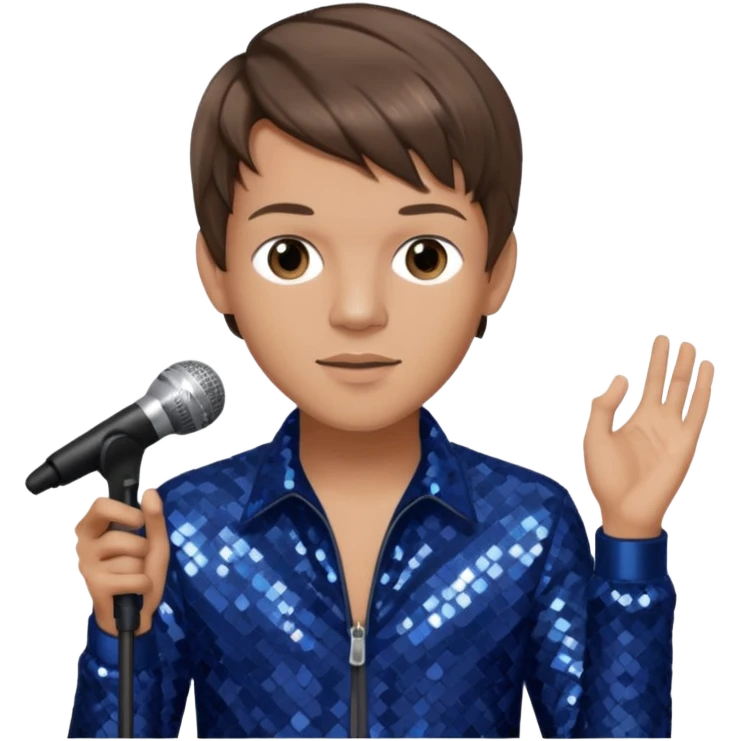 Louis Tomlinson from One Direction with light skin, brown hair, dark blue sequin outfit emoji