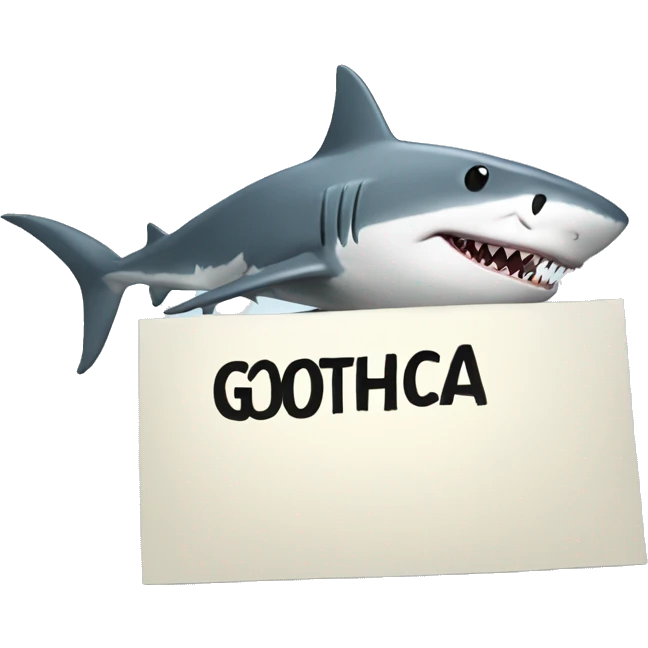 Shark holding a sign stating, "gotcha" emoji