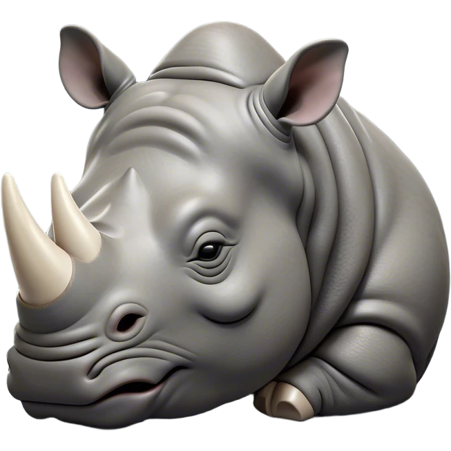 Meme-Worthy Cute Sleeping Rhinoceros Portrait Emoji, Head resting peacefully with a contented smile, showcasing a massive, robust build and a luxuriously soft slate-gray hide, eyes shut in a serene, restful nap, Simplified yet hilariously adorable features, highly detailed, glowing with a soft, drowsy light, high shine, relaxed and utterly lovable, stylized with an air of playful laziness, bright and heartwarming, soft glowing outline, capturing the essence of a comically sleepy rhinoceros, so meme-worthy it feels like it could instantly become the next viral sensation of adorable slumber! emoji