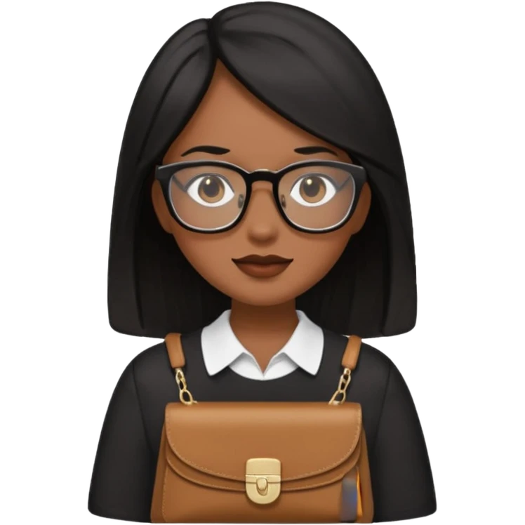 Cor da pele parda óculos um pouco quadrado cabelos longos e preto roupas blusinhas de manga curta with a purse emoji