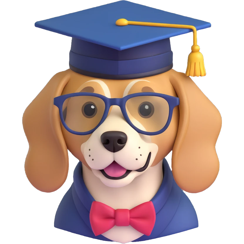 dog in a professor's hat and glasses emoji