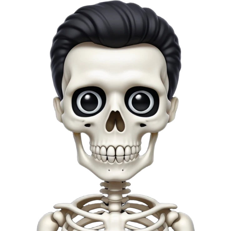 Skeleton Rick Astley but his skull is facing down and he’s talking and the background is pitch black and he has white little dots for eyes emoji