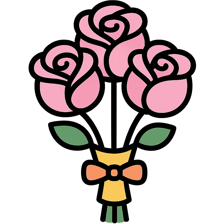 pastel pink colored rose bouquet color outline icon style emoji