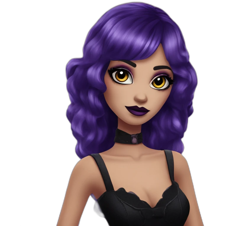 Elissabatmonsterhigh-with-bangs-long-hair-dark-plumpurple-and-black-vampire-goth-makeup-pinkeyes-romanticgothcloses- emoji