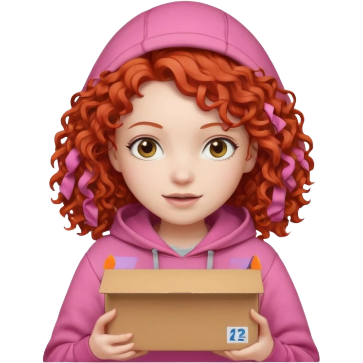 box carrier curly red haired pink hoodie girl  emoji