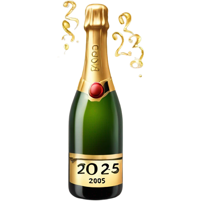 opening bottle of champagne with 2025 written on it emoji