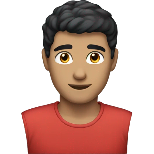 Guy with red t-shirt, black hair, light skin, blue eyes emoji