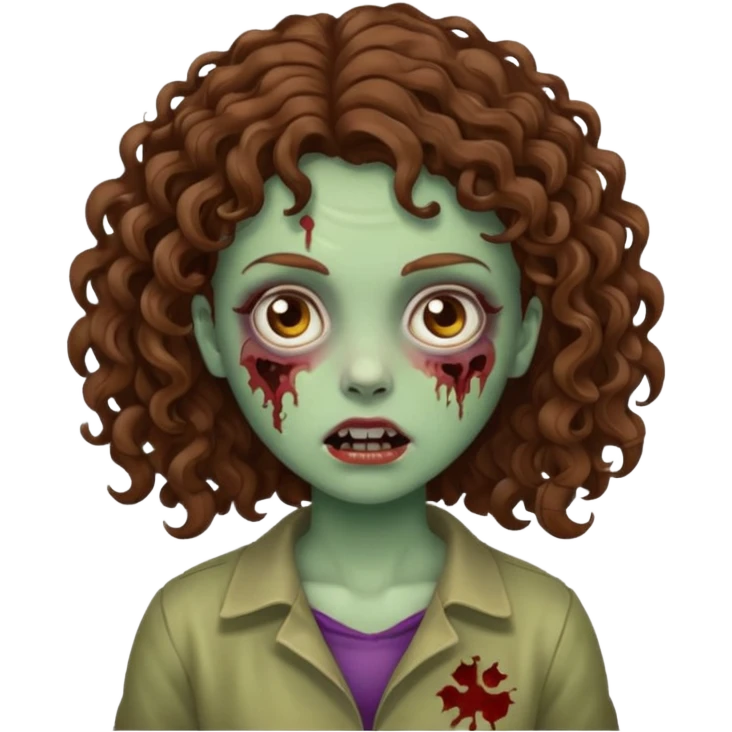 girl zombie with brown hair curly hair emoji