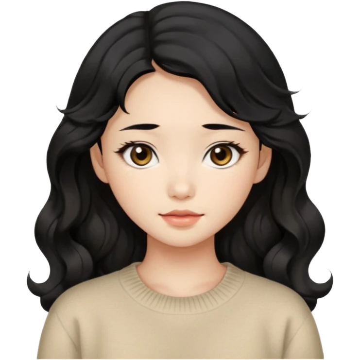 Beautiful girl,Black hair, wavy long hair,Black eyes,Chinese, beige sweater  emoji