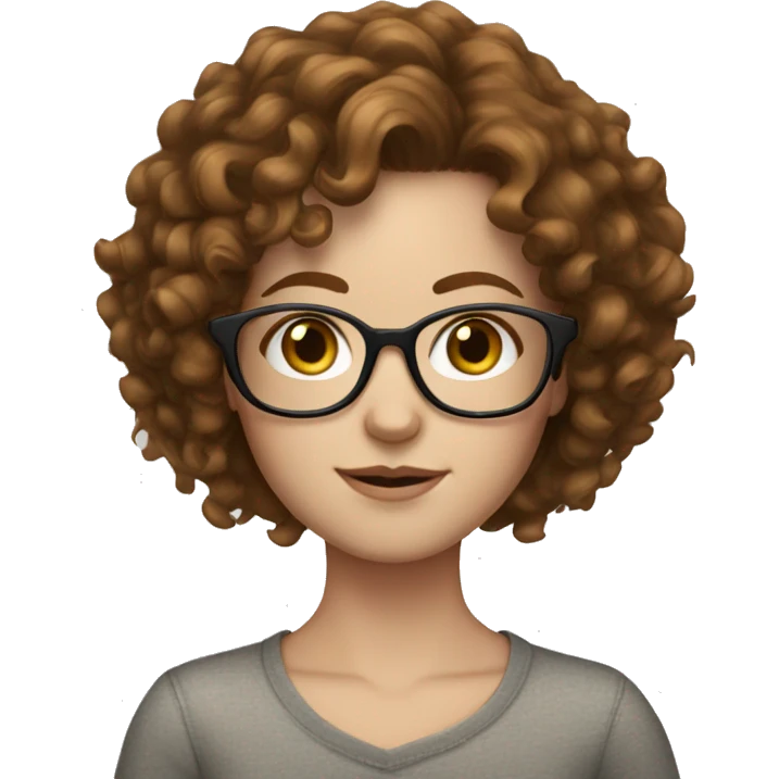White girl with freckles with brown curly hair and clear glasses emoji