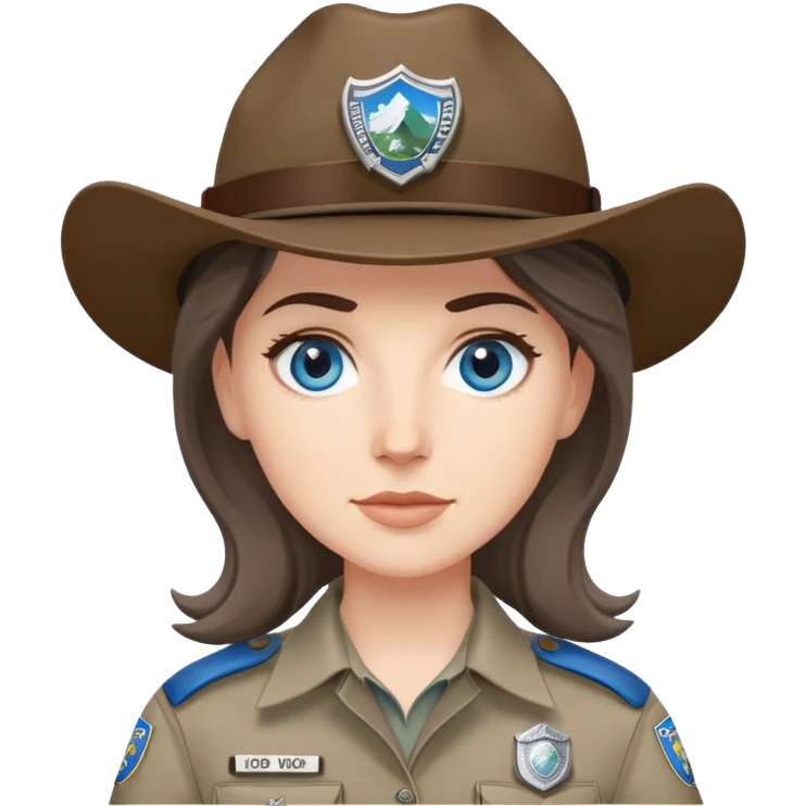 white woman park ranger with gray and brown hair, blue eyes emoji