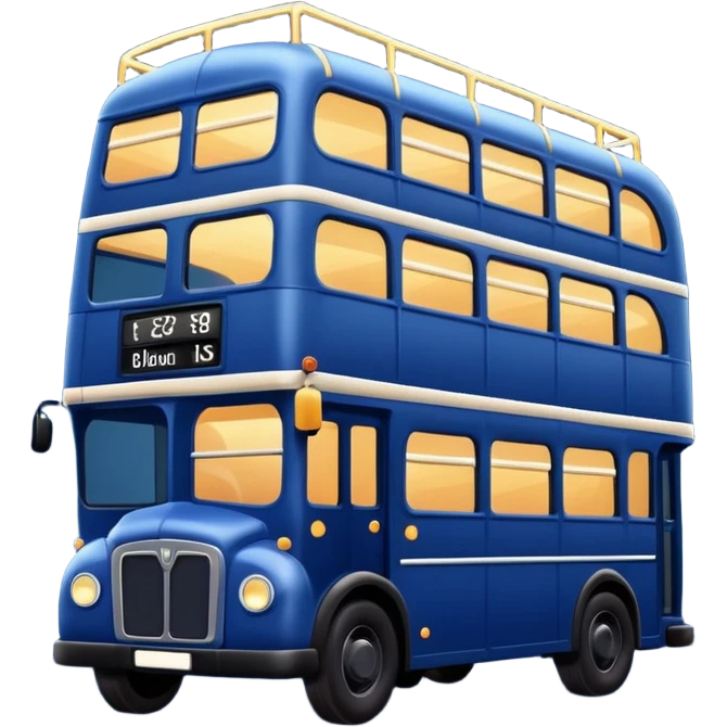 A dark blue double decker bus with cute cosy twinkle lights emoji