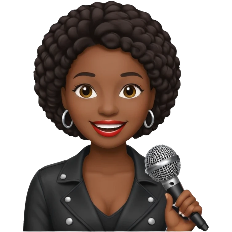 black skin woman, singer, hold micro emoji