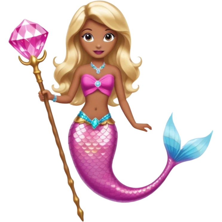 Brown skin blonde hair barbie mermaid with pink diamond tail and wand  emoji