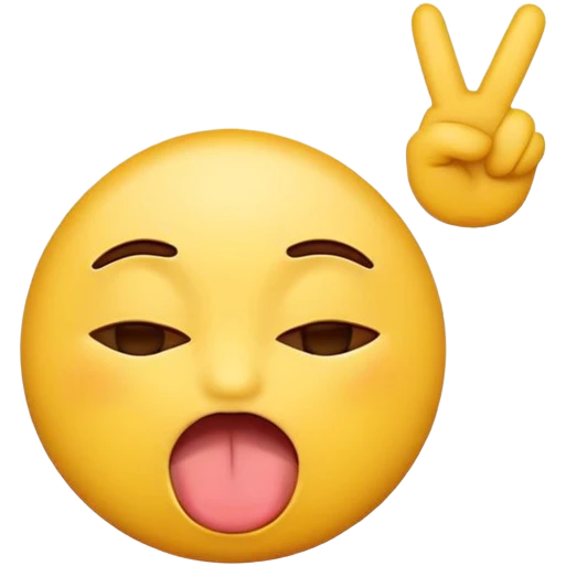 A normal yellow emoji, with its tounge out shaking the tounge,, with eyes closed and peace signs are up emoji