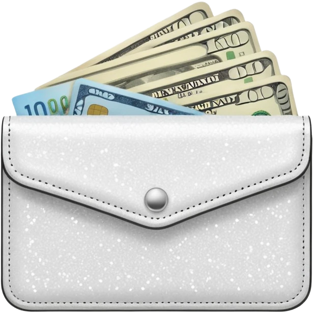 glitter white wallet with money and card emoji