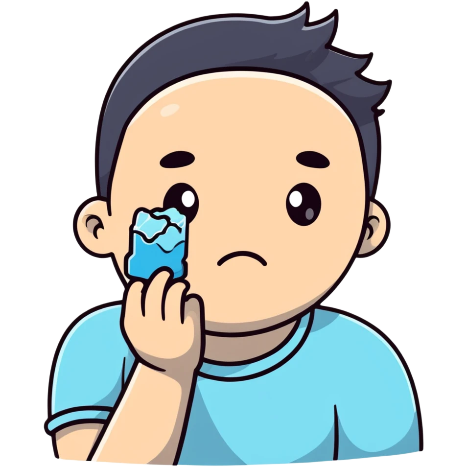 Person holding ice on swollen cheek, painful expression emoji
