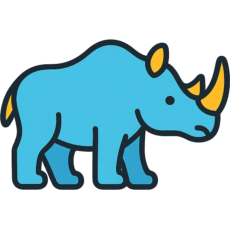 rhino, lineal color icon with black outlines, simple and modern emoji