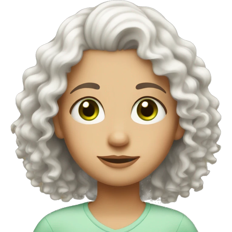 A mother with white curly hair green eyes with her white daughter with brown eyes and curly hair emoji