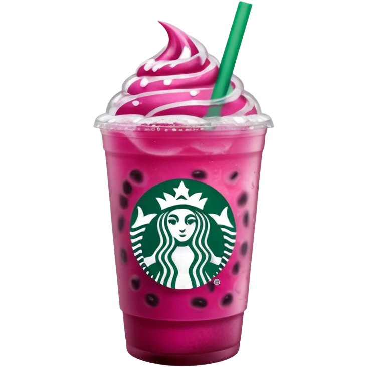 Starbucks dark pink dragonfruit refresher. no pink cream on top. starbucks logo. emoji