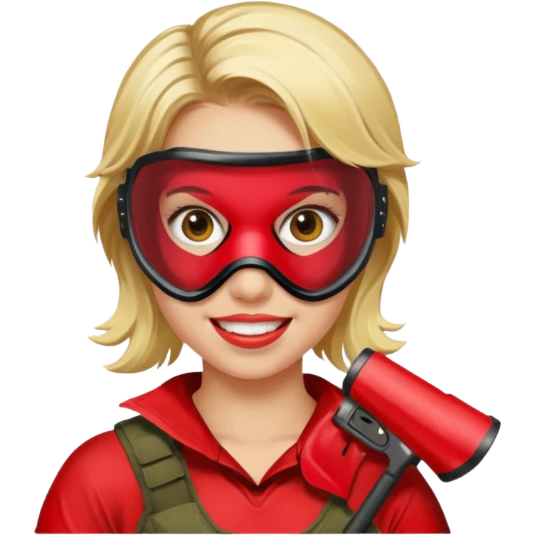 blond girl playing paintball with red paintball face mask emoji
