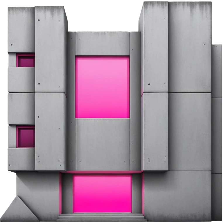 Minimalist gray concrete building with one window glowing bright pink, brutalist architecture emoji