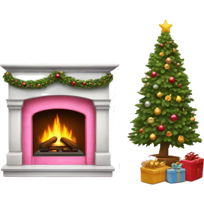Pink fireplace with a Christmas tree emoji