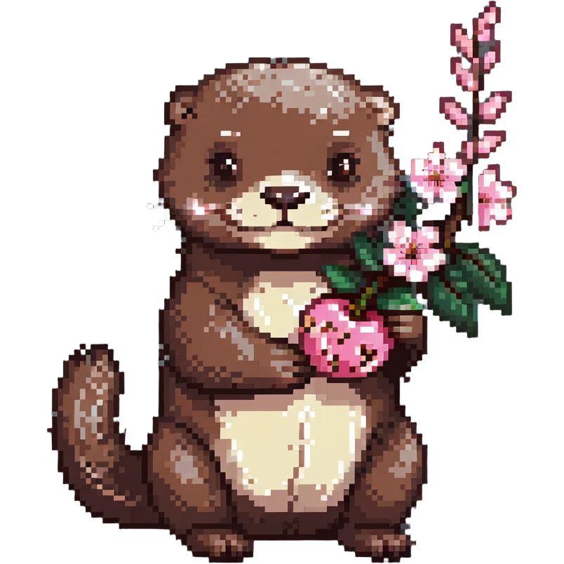 cute otter holding a cherry blossom flower emoji