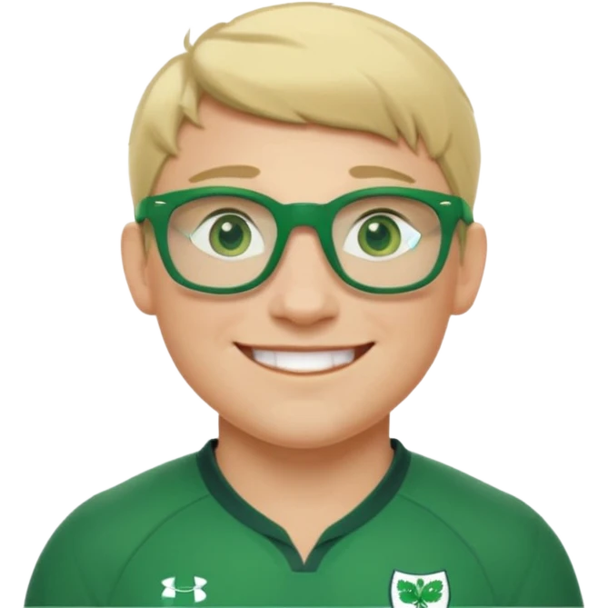 irish rugby player with very short blond hair and green glasses emoji
