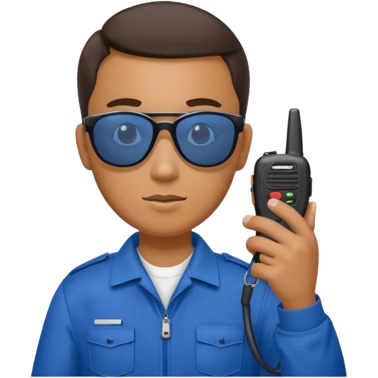 school security, blue cloth, sun glasses, holding walkie-talkie emoji