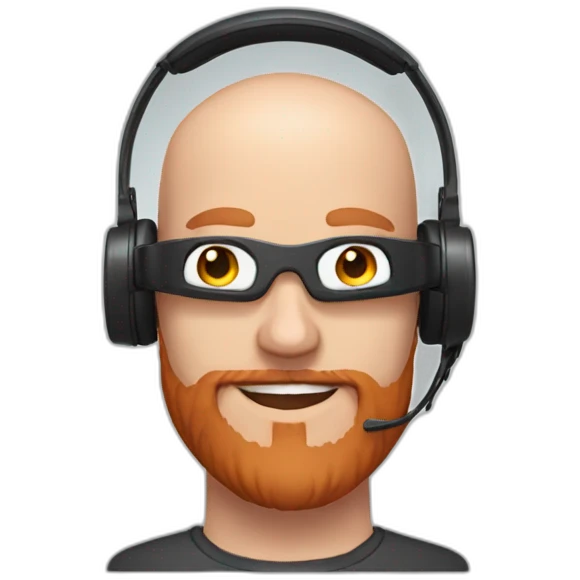 bald man smiling with reddish beard wearing a VR headset quest 3 emoji