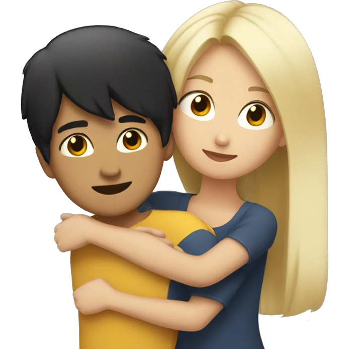 young asian man with black hair hugging blonde woman emoji