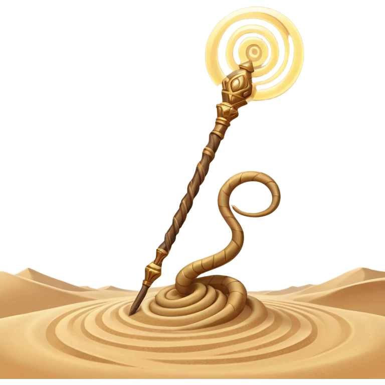 desert sand mage staff object icon, ancient staff with serpent coils around it, glowing golden sand gem on top, swirling sand aura, fantasy desert weapon, 3D cartoon, mobile game icon style, centered, clean background, no text, no watermark
 emoji