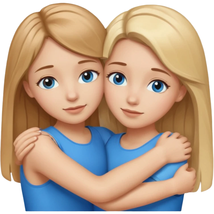 two Girls, Brown and Blonde hair, with Blue Eyes hugging emoji