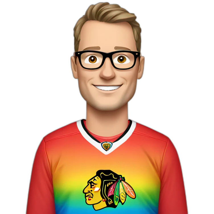 Jonathan Toews wearing glasses and rainbow clothes emoji