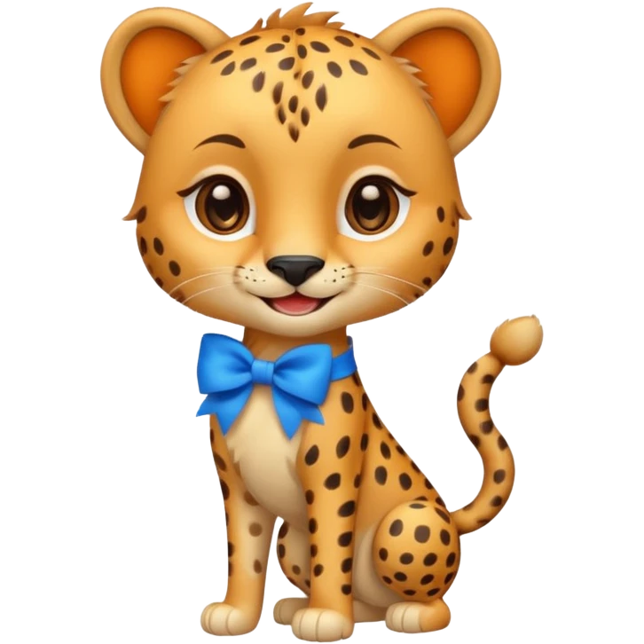cute smiling cheetah with blue bow standing  emoji