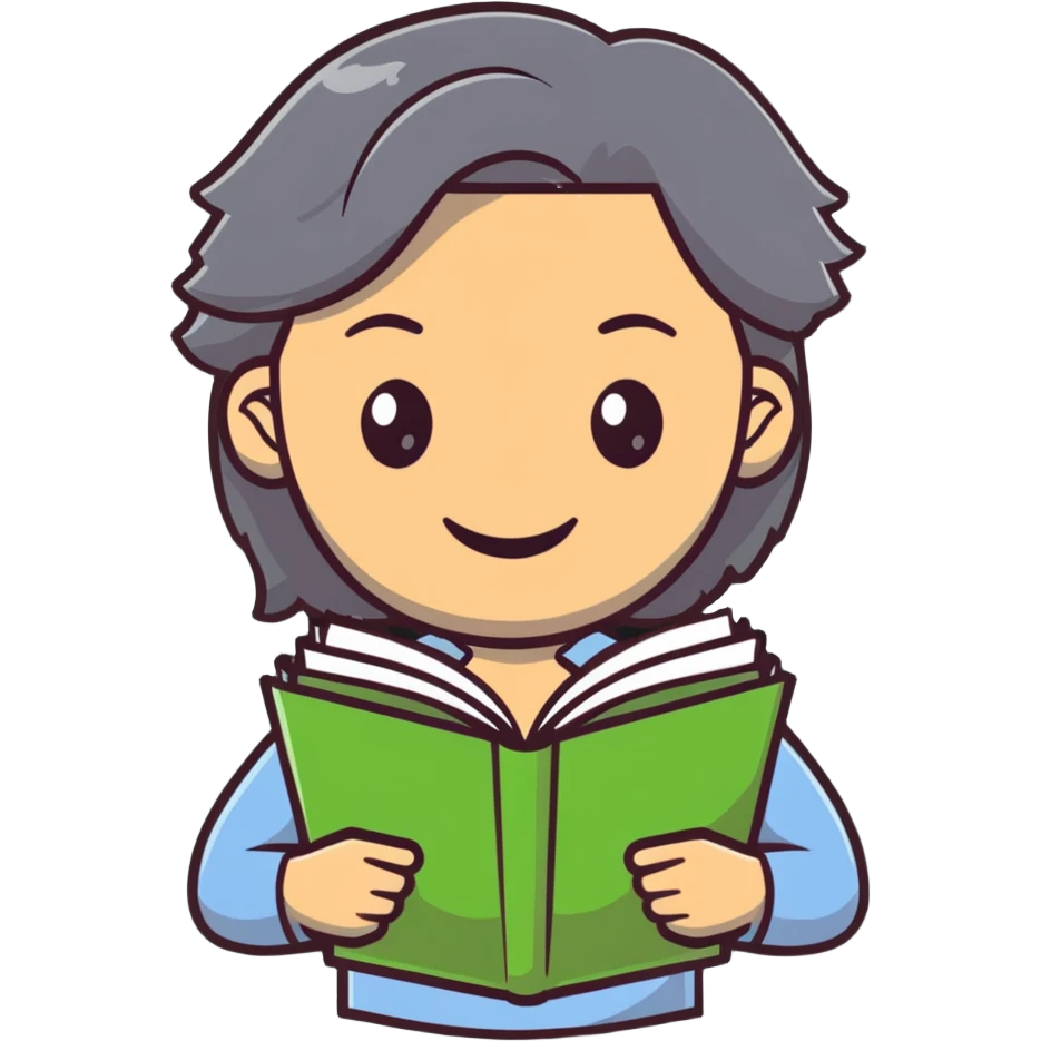 smiling English teacher with airtouch hair and grey-green eyes holding a stack of books and papers emoji