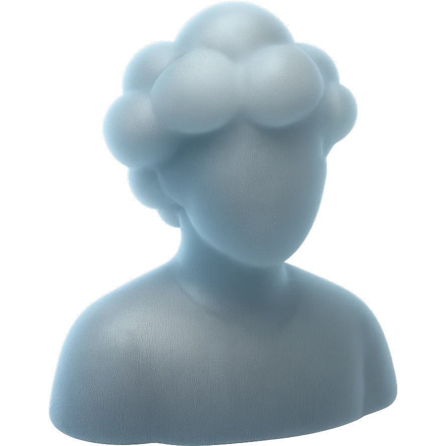 A person from the shoulders up, entirely composed of fluffy white convex clouds emoji