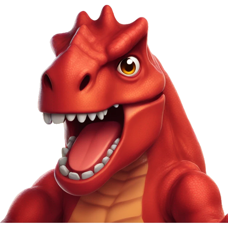 red dinosaur is angry in the eyes of fire emoji