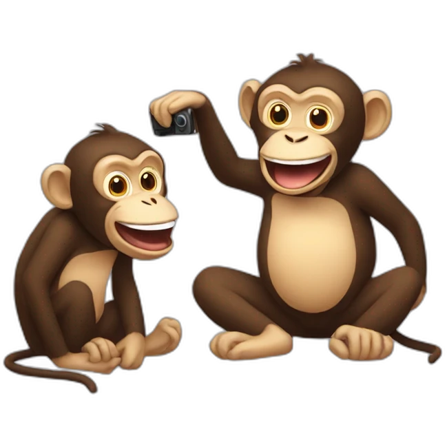 Laughing monkey taking a picture of another monkey emoji