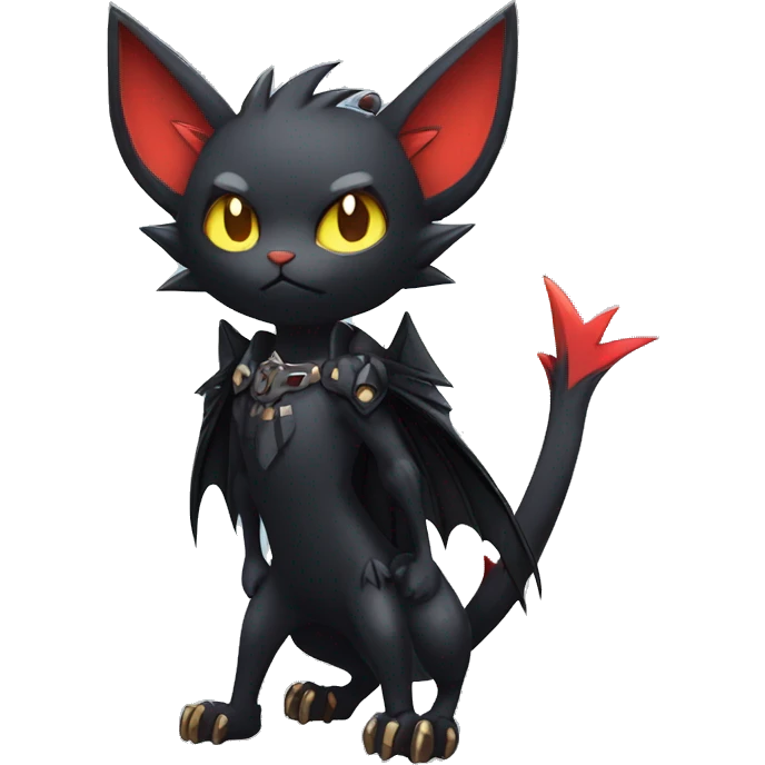 Black Edgy Punk-Gothic Bat-winged Litten-Bat-cat-Fakemon full body emoji