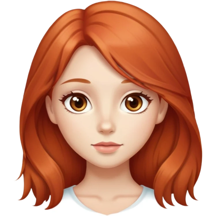 Cute girl with a long hair red almond eye brown sliming with blush  emoji